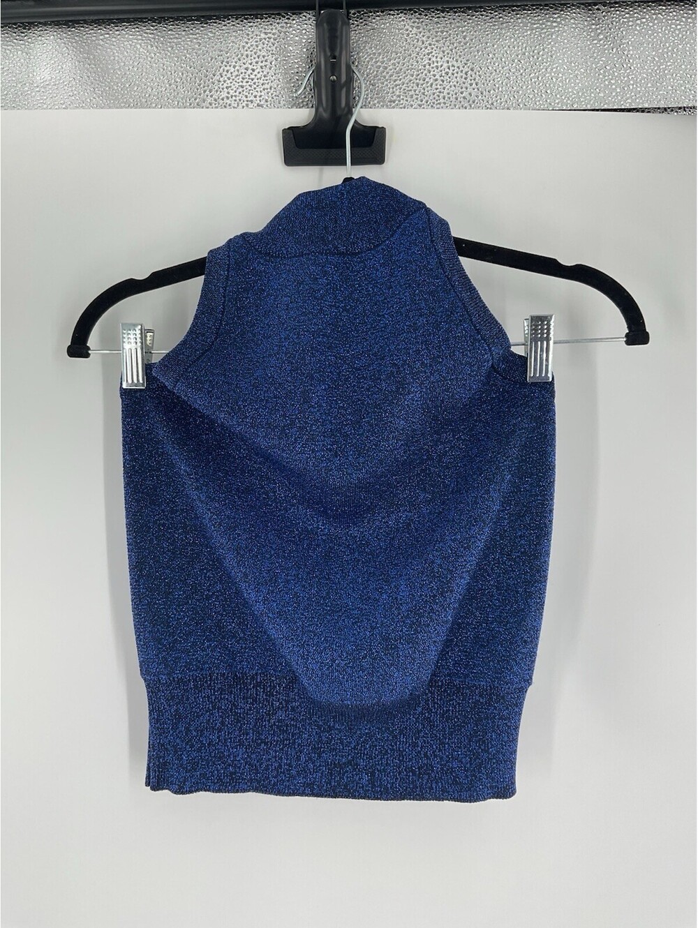 ASOS Women’s Size 6 Turtleneck Sleeveless Cropped Blouse Blue Sparkly 124